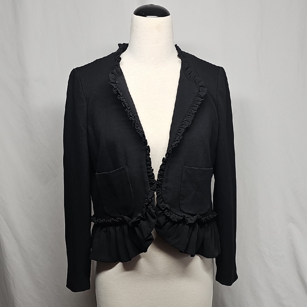 J. Crew Black Ruffle Trim Blazer